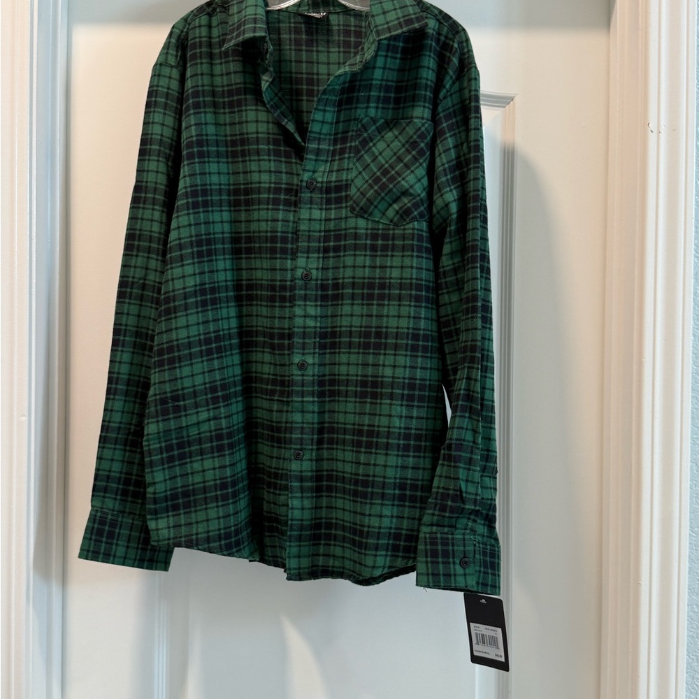 Hurley Green and Black Plaid Button Down Shirt XL (Boy)